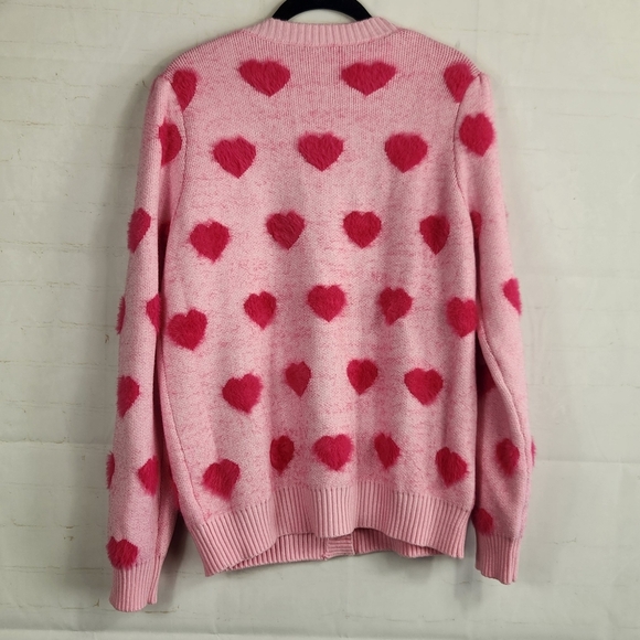 Lilly Pulitzer Cozy Fuzzy Preppy Heart Print Keane Cardigan Sweater Pink Large - Picture 4 of 16
